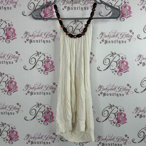 Pudding jeans halter beads neckline Elegant White Dress with Beaded Necklace